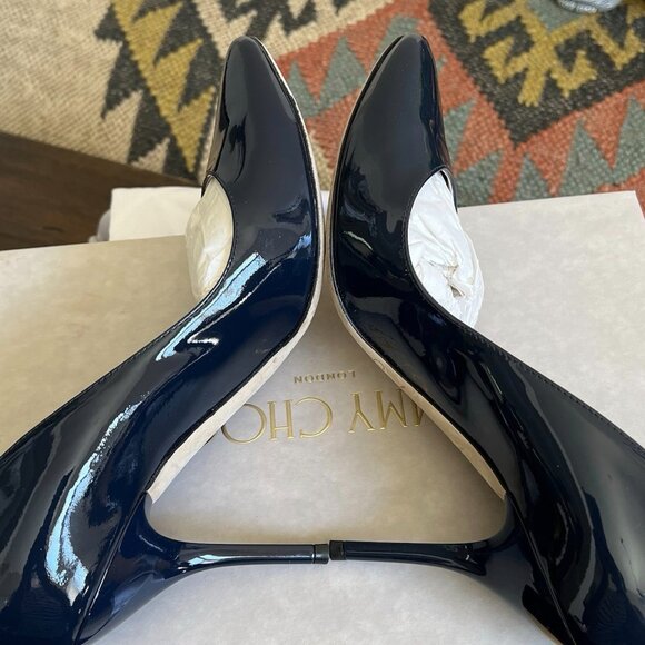 Jimmy Choo MEI Navy Patent Leather Almond Toe Pump Heels - Picture 10 of 15